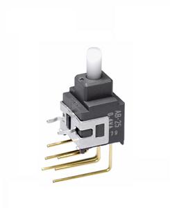 NKK Switches-AB25AV Botón pulsador Switch Push Button ON (ON) DPDT Round Plunger 0.1A 28VAC 28VDC 0.4VA Momentary Bracket Mount/Through Hole PC Pins