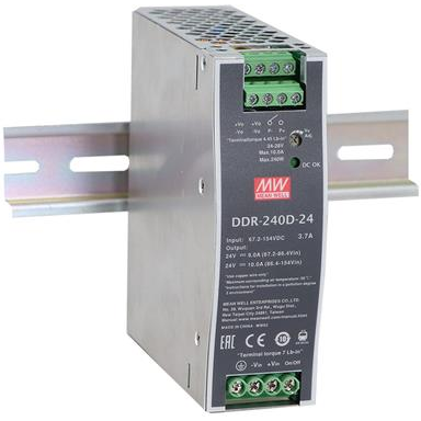 Mean Well Enterprises-DDR-240D-24 Convertidor de CC a CC y módulo del regulador de conmutación Module DC-DC 1-OUT 24V 10A 240W 4-Pin