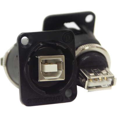 Switchcraft-EHUSBBABX Connector USB Conn USB 2.0 Type A-USB 2.0 Type B Coupler RCP/RCP 4/4 POS ST Panel Mount 1/1 Port