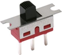 C&K-1101M2S4AKE2 Interruptor corredizo Switch Slide ON None ON SPDT Side Slide 20VAC 20VDC 0.4VA PC Pins Bracket Mount/Through Hole