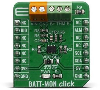 MikroElektronika-MIKROE-3741 Energiemanagement, Entwicklungsplatinen und -kits STC3115 Battery Management Click Board