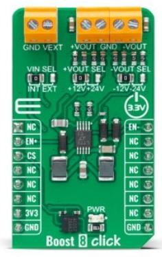 MikroElektronika-MIKROE-5468 Energiemanagement, Entwicklungsplatinen und -kits LT1945 DC to DC Converter and Switching Regulator Chip 12V/24V Output Click Board
