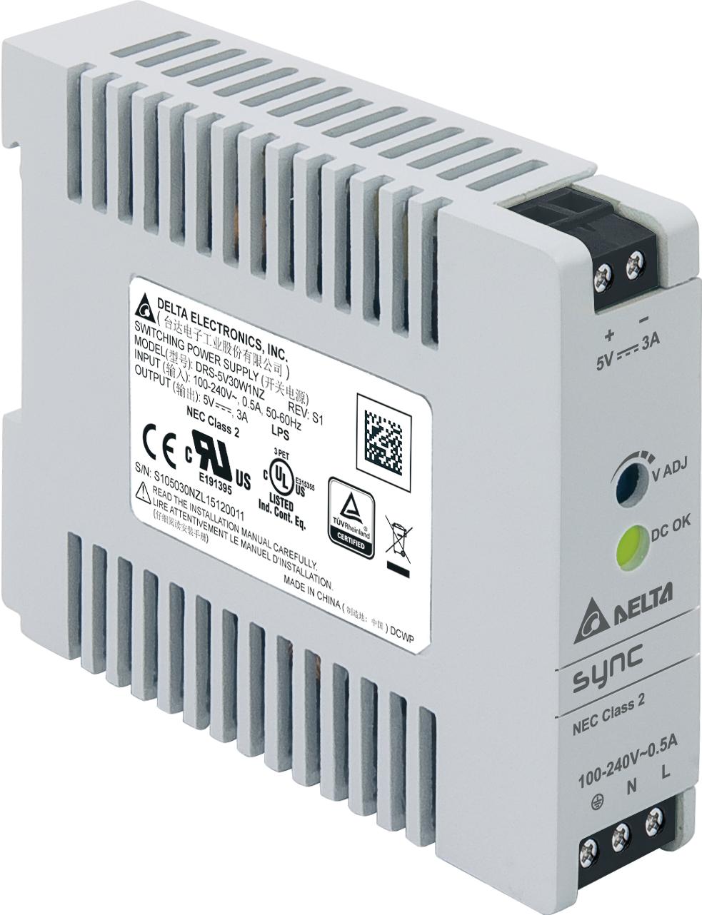 Delta Electronics-DRS-5V30W1NZ AC-DC-Spannungsversorgung AC/DC Power Supply Single-OUT 5V 3A 30W 5-Pin Carton