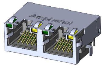 Amphenol-RJE7228811G2 Steckverbinder, Telefon und Telekommunikation Conn RJ-45 F/F 16 POS 1.02mm Solder RA Thru-Hole 24 Terminal 2 Port Cat 5e