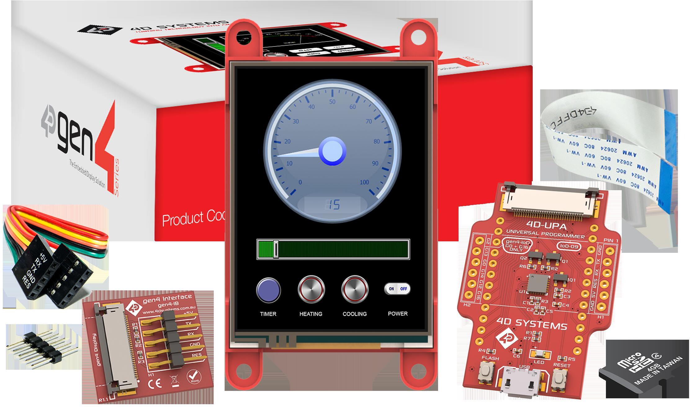 4D Systems-SK-GEN4-24PT Entwicklungssätze und Werkzeuge Starter Kit for gen4-uLCD-24PT with uSD-4GB Industrial, gen4-IB, 4D-UPA and 150mm FFC Cable
