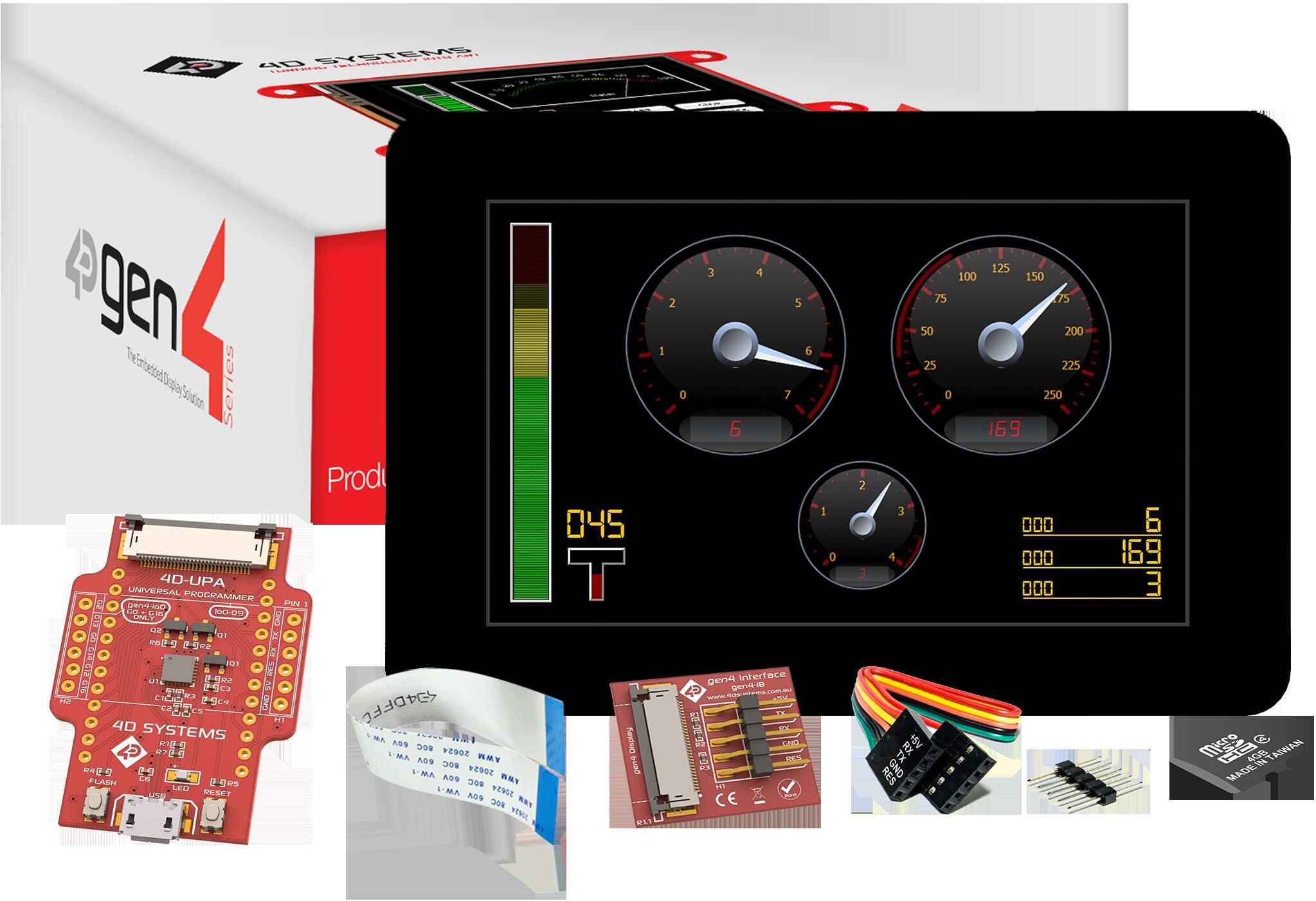 4D Systems-SK-GEN4-50DCT-CLB-SB Entwicklungssätze und Werkzeuge Starter Kit for gen4-uLCD-50DCT-CLB-SB with uSD-4GB Industrial, gen4-IB, 4D-UPA and 150mm FFC Cable