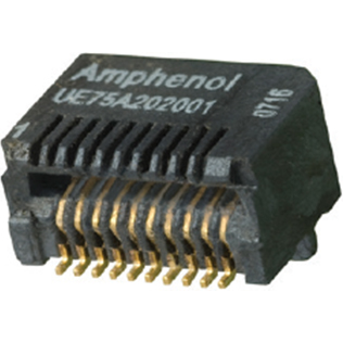 Amphenol Communications Solutions-UE75A206000T Telecomunicaciones y teléfono del conector Conn SFP RCP 20 POS 0.8mm Solder RA SMD 20 Terminal 1 Port T/R