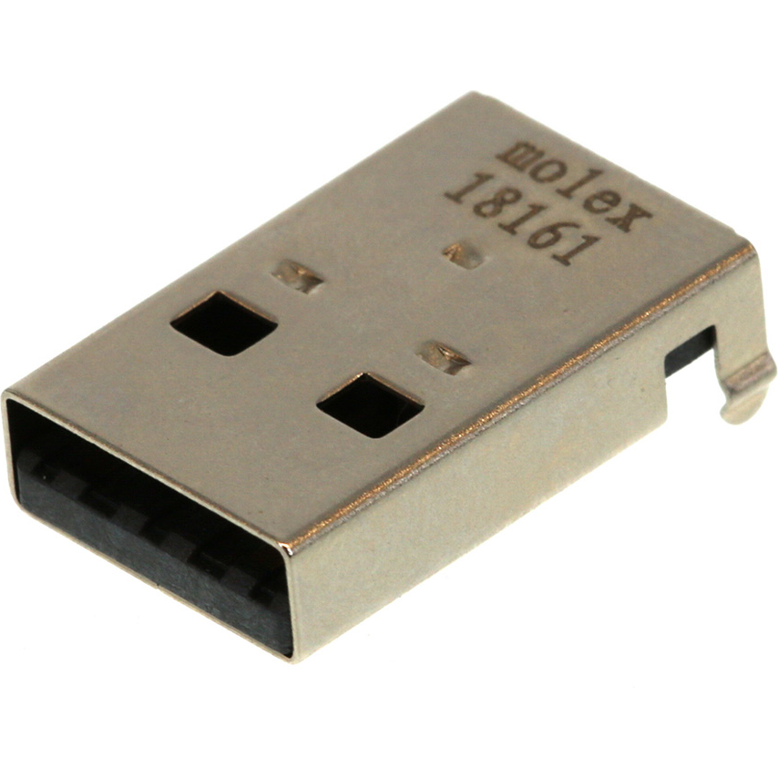 Molex-480370001 Connector USB Conn USB 2.0 Type A PL 4 POS 2mm/2.5mm Solder RA Thru-Hole 4 Terminal 1 Port Tray