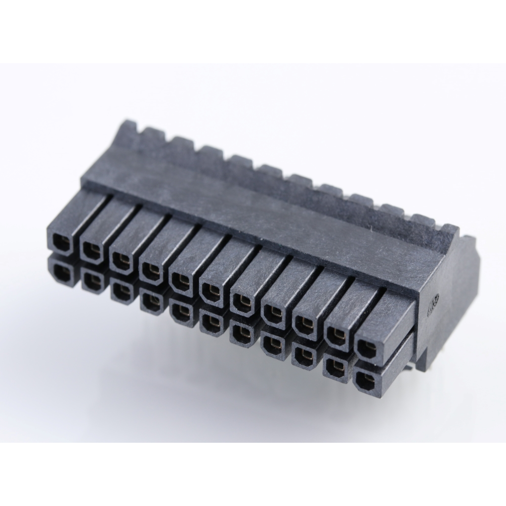 Molex-44764-2201 Cabezales del conector y receptáculos PCB Conn Wire to Board RCP 22Power POS 3mm Solder RA Side Entry Thru-Hole Tray