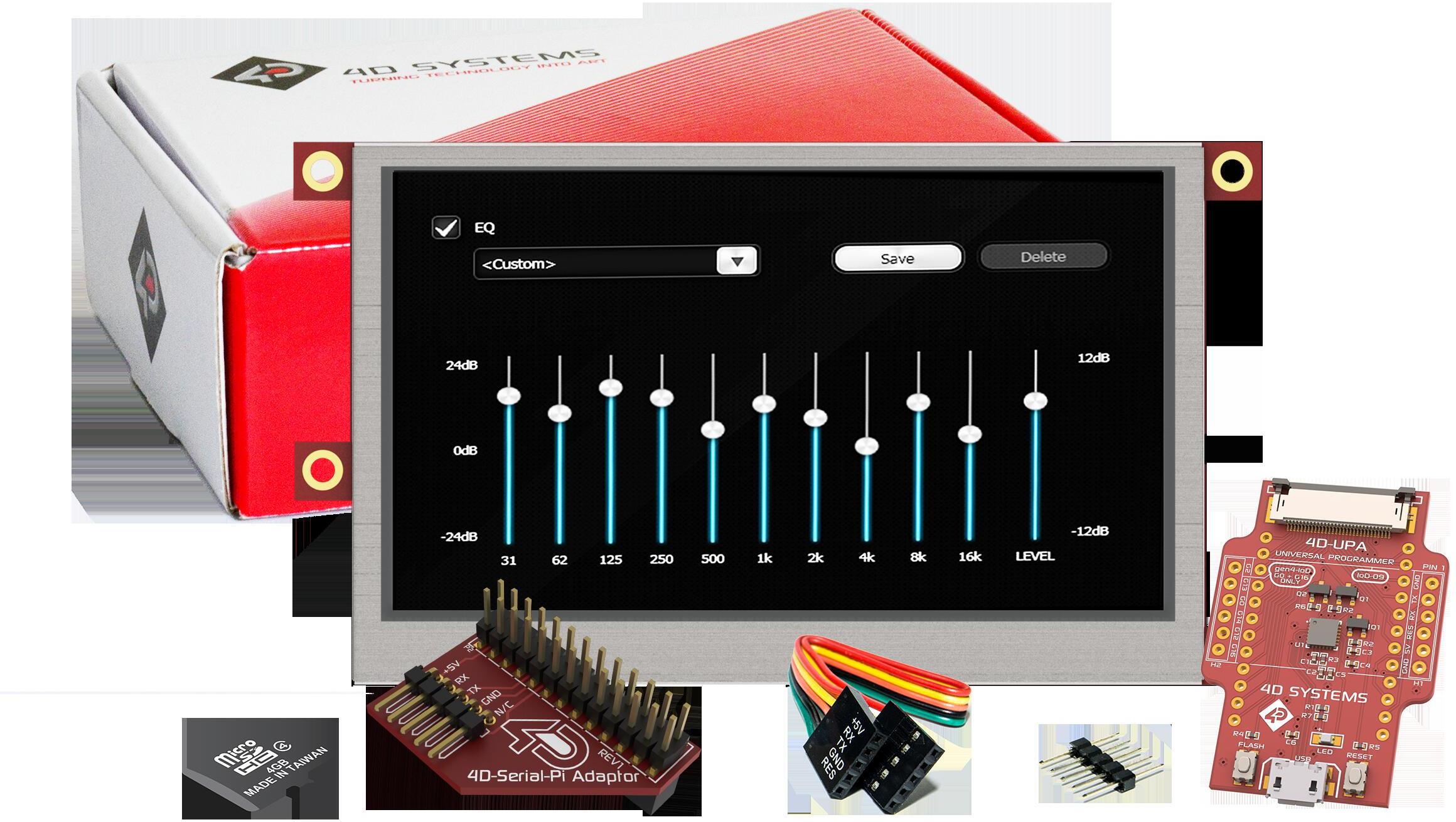 4D Systems-SK-43PT-PI Entwicklungssätze und Werkzeuge Starter Kit for uLCD-43PT-Pi with Industrial uSD-4GB and 4D-UPA