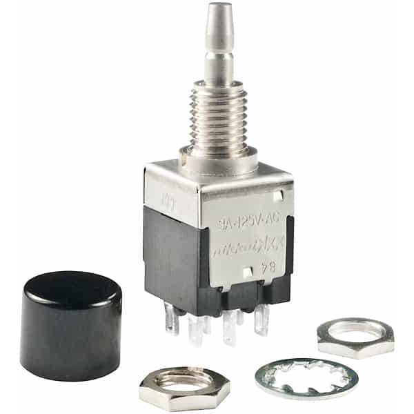 NKK Switches-EB2061-CA Druckknopfschalter Switch Push Button ON (ON) DPDT Round Plunger 3A 125VAC Momentary Panel Mount Solder Lug