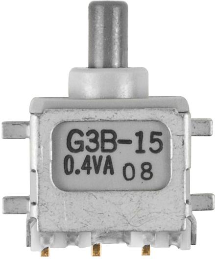 NKK Switches-G3B15AH Botón pulsador Switch Push Button ON (ON) SPDT Round Plunger 0.1A 28VAC 28VDC 0.4VA Momentary SMD Gull Wing Tray