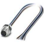 Sensor/actuator flush-type plug, 5-pos., M12, A-coded, front/screw mounting with Pg9 thread, can be positioned,with 0.5 m TPE litz wire, 5 x 0.34 mm2, stainless steel version