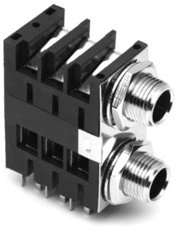 Amphenol-ACJS-MHDEM Steckverbinder für Audio und Video Conn 1/4" Stereo Phone Jack F/F 6 POS 3.1mm/3.25mm Solder RA Thru-Hole 12 Terminal 2 Port