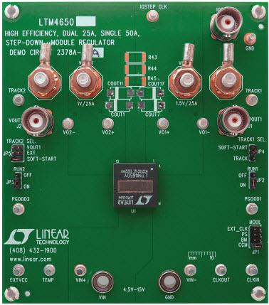 Analog Devices-DC2378A-B Cartes et kits de développement de gestion de la puissance LTM4650-1 Demo Board, Single 50A/Dual 25A Buck uModule Regulator, 4.5V ≤ VIN ≤ 15V, VOUT1/VOUT2 = 0.9V/1.0V/1.2V/1.5V/1.8V @ 25A