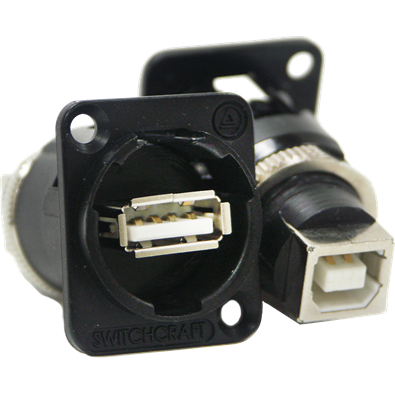 Switchcraft-EHUSBABBX Connector USB Conn USB 2.0 Type A-USB 2.0 Type B Coupler RCP/RCP 4/4 POS ST Panel Mount 1/1 Port