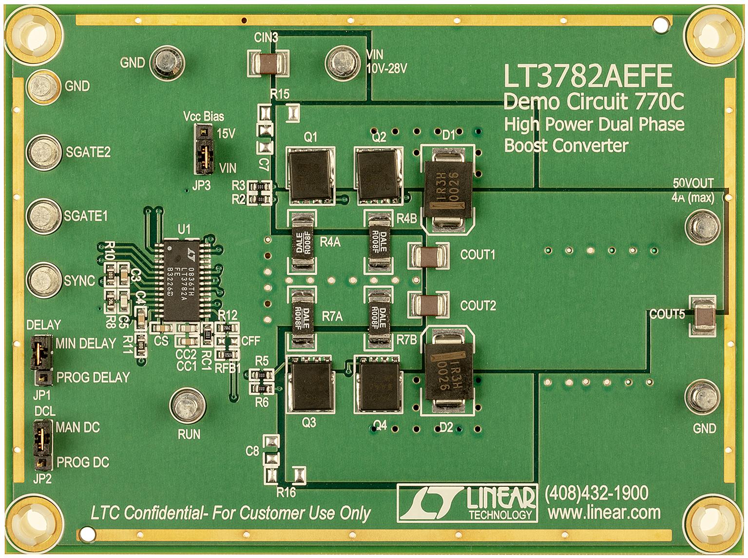 Analog Devices-DC770C Power Management Development Boards and Kits LT3782AEFE Demo Board, 10V ≤ VIN ≤ 28V, VOUT = 50V @ 4A