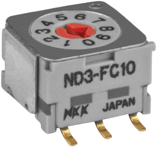 NKK Switches-ND3FC10P Interruttore DIP Switch DIP N.O./N.C. SP10T 10 Flush Screwdriver 0.1A 5VDC Gull Wing 20000Cycles 2.54mm SMD Tray