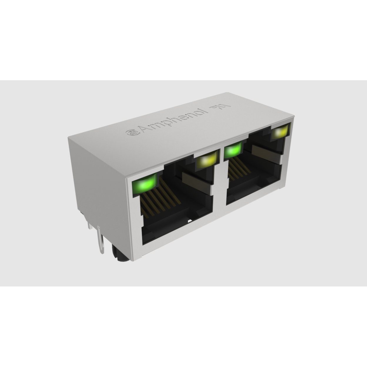Amphenol Communications Solutions-RJHSE5F8AA2 Steckverbinder, Telefon und Telekommunikation Conn Modular Jack F 16 POS 1.02mm Solder RA Thru-Hole 24 Terminal 2 Port Cat 3/Cat 5 Tray