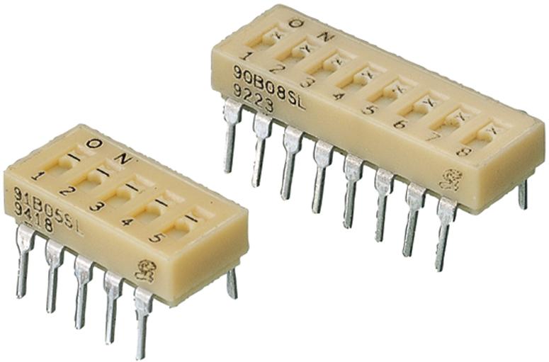 Grayhill-90B05ST DIP-Schalter Switch DIP ON OFF SPST 5 Recessed Slide 0.15A 30VDC PC Pins 2000Cycles 2.54mm Thru-Hole Tube