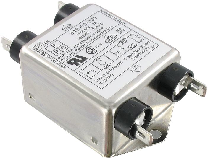 Qualtek Electronics-849-03/001 Filtri di alimentazione Power Line Filter, 50Hz/60Hz 3A 250VAC Quick Connect Flange Mount
