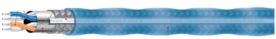 Amphenol Cable and Interconnect Technologies-92 22 04 Cable multiconductor Data Bus Cable Braid Fluoropolymer 4Conductors 22AWG 6.35mm Blue