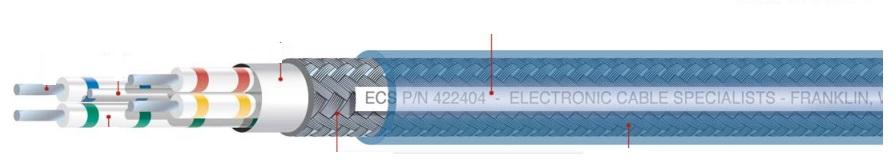 Amphenol Cable and Interconnect Technologies-422404 Cable multiconductor Data Bus Cable Foil/Braid High Temperature Flouropolymer 4Conductors 24AWG 3.93mm Blue