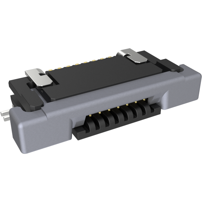 Amphenol Communications Solutions-SFV8R-3STBE1HLF Steckverbinder, FFC-FPC 0.50mm Flex Connector, SFV-R Series, 8 Position, Bottom Side Contact, Side Entry Surface Mount ZIF Connector, Halogen Free, Lead Free with Cable-Lock, Gold Flash