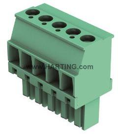 HARTING-14310515401000 Steckverbinder, Klemmenblöcke Conn Terminal Block F 5 POS 3.81mm Screw RA Cable Mount 10A har-flexicon® Bulk