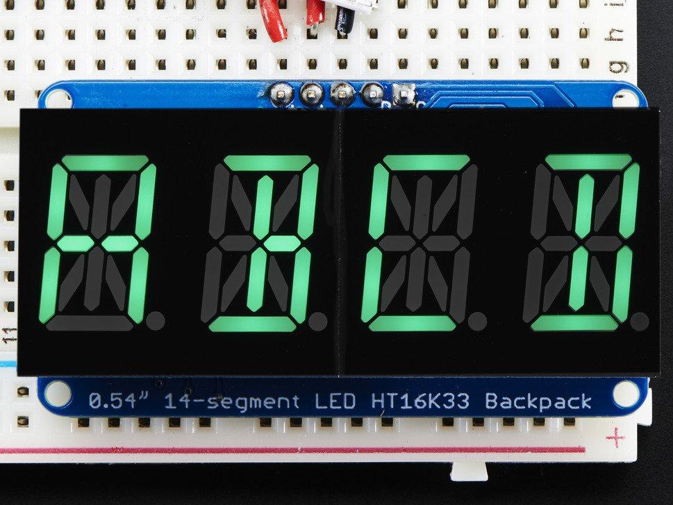 Adafruit Industries-2160 LED-Anzeigen, segmentiert Quad Alphanumeric Display - Pure Green 0.54" Digits w/ Backpack