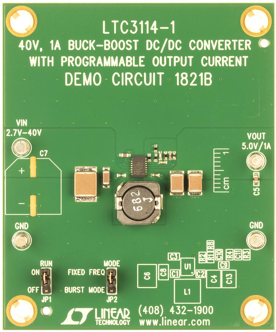 Analog Devices-DC1821B Energiemanagement, Entwicklungsplatinen und -kits LTC3114EDHC-1 Demo Board, Sync Buck-Boost, VIN=2.7V to 40V, VOUT = 5V @ Up to 1A