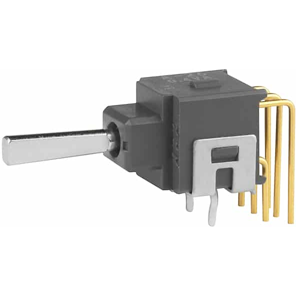 NKK Switches-A26EH Switch Toggle Switch Toggle (ON) ON (ON) SP3T Flat Lever PC Pins 0.1A 28VAC 28VDC 0.4VA PC Mount with Bracket