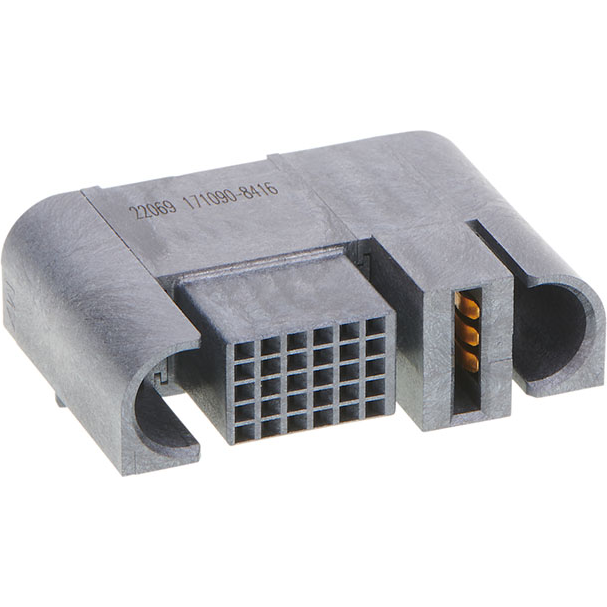 Molex-1710908416 连接器插头及 PCB 插座 EXTreme Ten60Power Right-Angle Receptacle with Guides, 1 Split Power Circuit, 30 Signal Circuits, Press Fit Tail