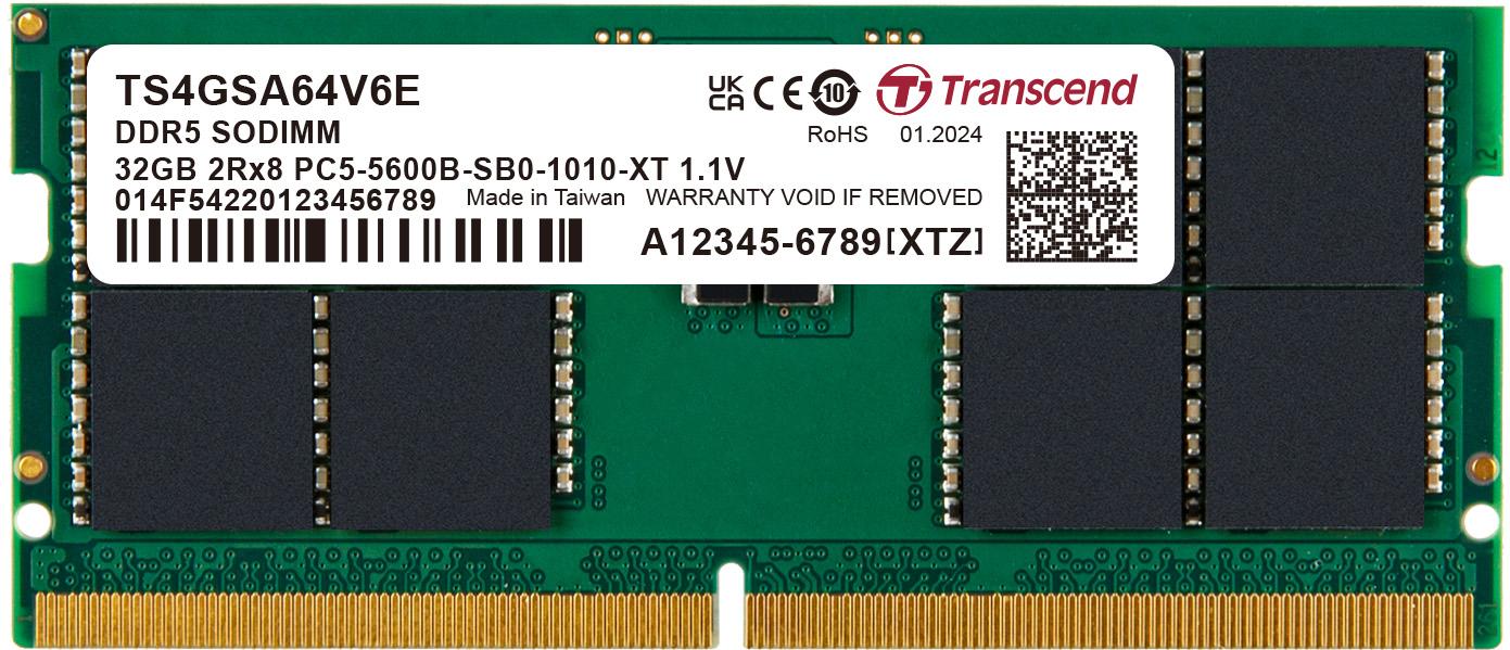 Transcend Information-TS4GSA64V6E Memory Modules DRAM Module DDR5 SDRAM 32Gbyte 262SODIMM Bulk