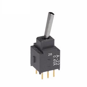 NKK Switches-A22EP Switch Toggle Switch Toggle ON None ON DPDT Flat Lever PC Pins 0.1A 28VAC 28VDC 0.4VA PC Mount