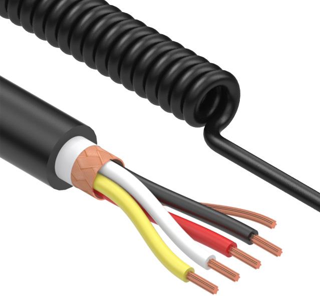 Tensility International-31-00046 Kabel, Mehrleiter Coiled Cable Braid Thermoplastic Elastomer 4Conductors 24AWG 4.8mm 300V Black Thermoplastic Polyurethane 2.23m