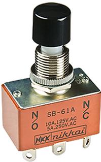 NKK Switches-SB61A/AT414C Druckknopfschalter Switch Push Button ON (ON) DPDT Round Plunger 10A 250VAC Momentary Panel Mount Solder Lug
