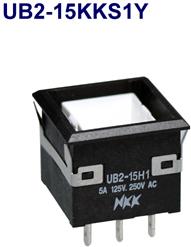 NKK Switches-UB2-15H1KKS1Y Botón pulsador Switch Push Button ON (ON) SPDT Square Button 5A 250VAC 30VDC Momentary Panel Mount Solder Lug