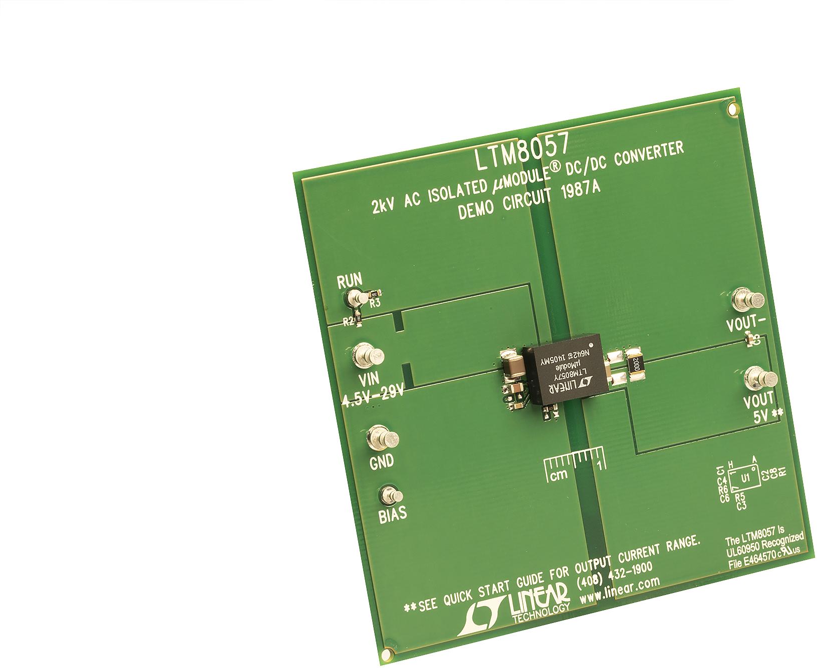 Analog Devices-DC1987A Power Management Development Boards and Kits LTM8057 Demo Board, 2kV AC Isolated Flyback uModule Converter, 4.5V ≤ VIN ≤ 29V, VOUT = 5V @ Up to 350mA