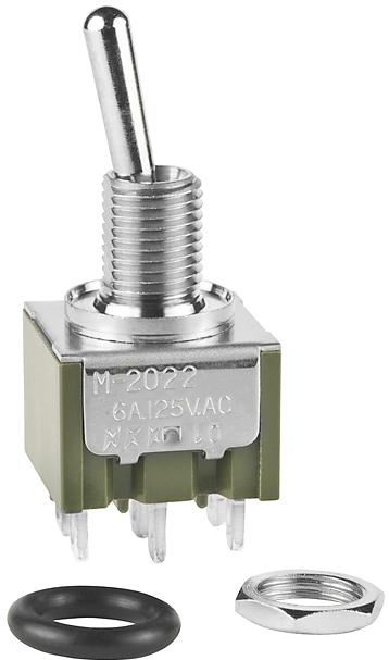 NKK Switches-M2022SD3W01 Switch Toggle Switch Toggle ON None ON DPDT Small Bat Lever Solder Lug 6A 250VAC 30VDC Panel Mount with Threads