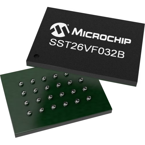 Microchip Technology-SST26VF032B-104I/TD Flash NOR Flash Serial (SPI, Dual SPI, Quad SPI) 3V/3.3V 32M-bit 32M/16M/8M x 1/2-bit/4-bit 24-Pin TBGA Tray