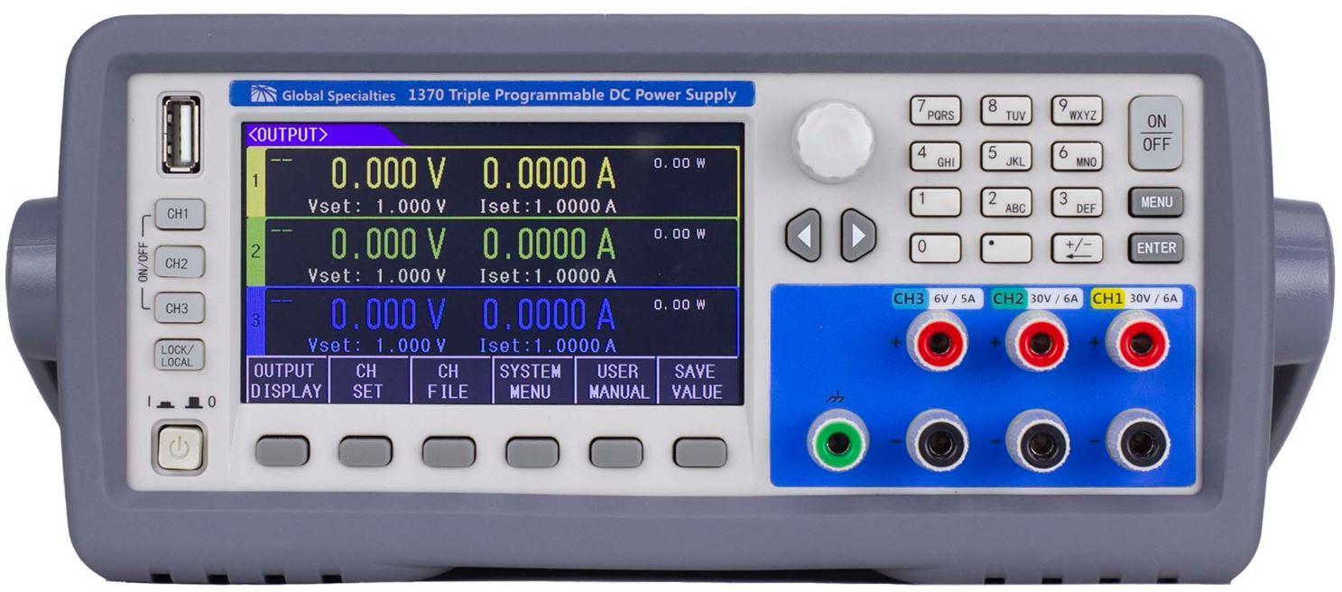 Global Specialties-1370 Bench Power Supplies Bench Power Supply 0V to 30V/0V to 30V/0V to 6V Triple-OUT 0A to 6A/0A to 6A/0A to 5A 390W