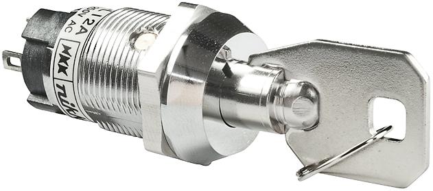 NKK Switches-CKL12ATW01 Switch KeyLock Switch Key Lock ON None ON SPDT 90° Tubular Key 3A 250VAC Solder Lug 30000Cycles Panel Mount