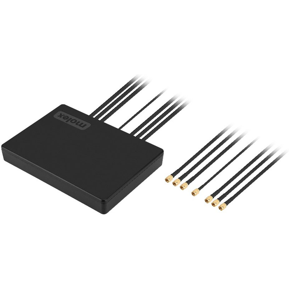 Molex-2178531000 Antenne Multi-Hub 7-in-1 (5G/Wi-Fi/GPS) Antenna, 115.00mm x 161.00mm, 1000.00mm Cables with SMA Plug Male Connectors, Adhesive Mounting