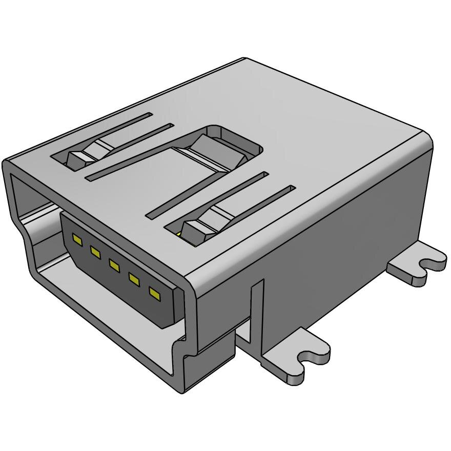 Samtec-MUSB-05-S-B-SM-A-K-TR Connector USB Conn Mini USB 2.0 Type B RCP 5 POS 0.8mm Solder RA SMD 5 Terminal 1 Port T/R
