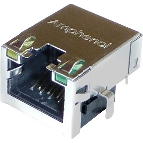 Amphenol Communications Solutions-RJE721886431 Telecomunicaciones y teléfono del conector Conn RJ-45 F 8 POS 1.02mm Solder RA Thru-Hole 12 Terminal 1 Port Cat 5e Tray