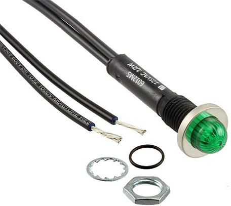 Visual Communications-6012MX5 Panel Mount Indicators Panel Mount Indicator Round 0.380" Neon 125V Wire Green BZL