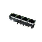 RJ45 Modular Jack, 2 Port Ganged, Shielded, Pnl Gnd, Dip, Side Entry, G/G LEDs
