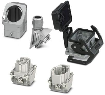 PHOENIX CONTACT-1411487 Komponentensätze EVO connector set, B6 series, metal housing, consisting of: sleeve housing 1411448, panel mounting base1411319, EVO screw connection 1411439, pin contact insert 1407728, socket contact insert 1407727