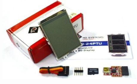4D Systems-SK-24PTU Entwicklungssätze und Werkzeuge Starter Kit for uLCD-24PTU with Industrial uSD-4GB and 4D-UPA